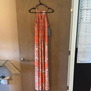 Orange and White Patterned Maxi Dress-Sz8